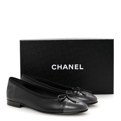 Chanel Lambskin CC Cap Toe Ballerina Flats 37 Black Dark Grey 10 of 10