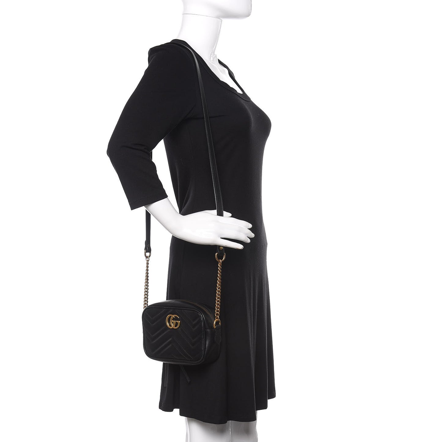 Calfskin Matelasse Mini GG Marmont Chain Shoulder Bag Black