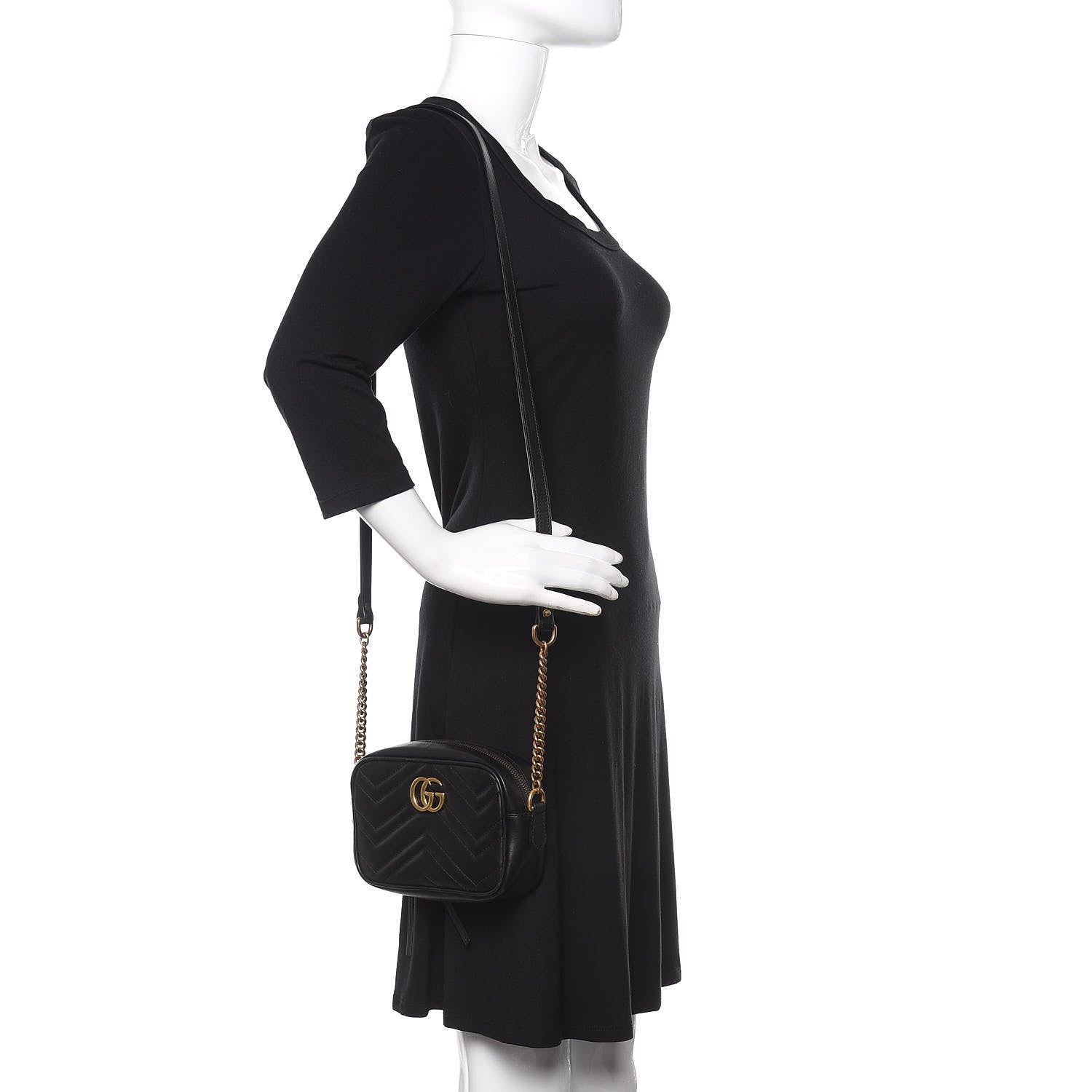 Gucci Calfskin Matelasse Mini GG Marmont Chain Shoulder Bag Black 2 of 10