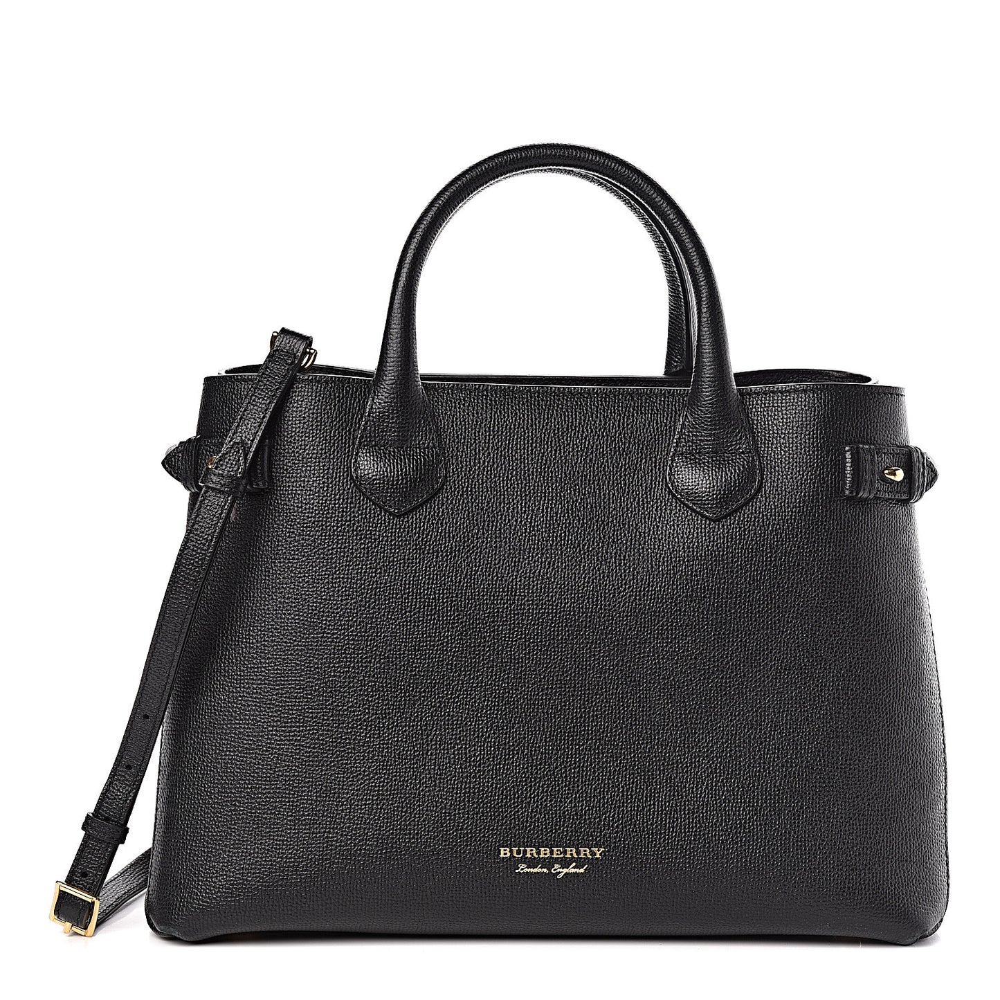 Grainy Calfskin House Check Medium Banner Tote Black