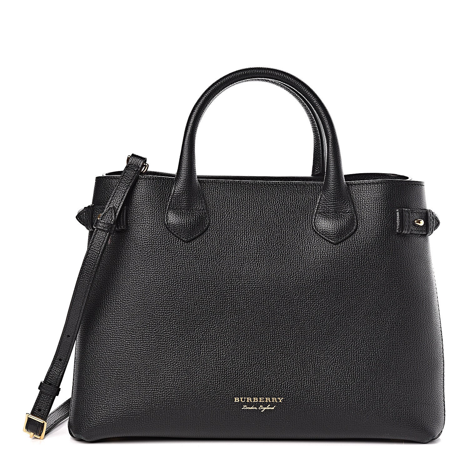 Burberry Grainy Calfskin House Check Medium Banner Tote Black 1 of 11