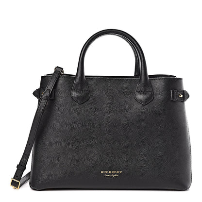 Burberry Grainy Calfskin House Check Medium Banner Tote Black 1 of 11