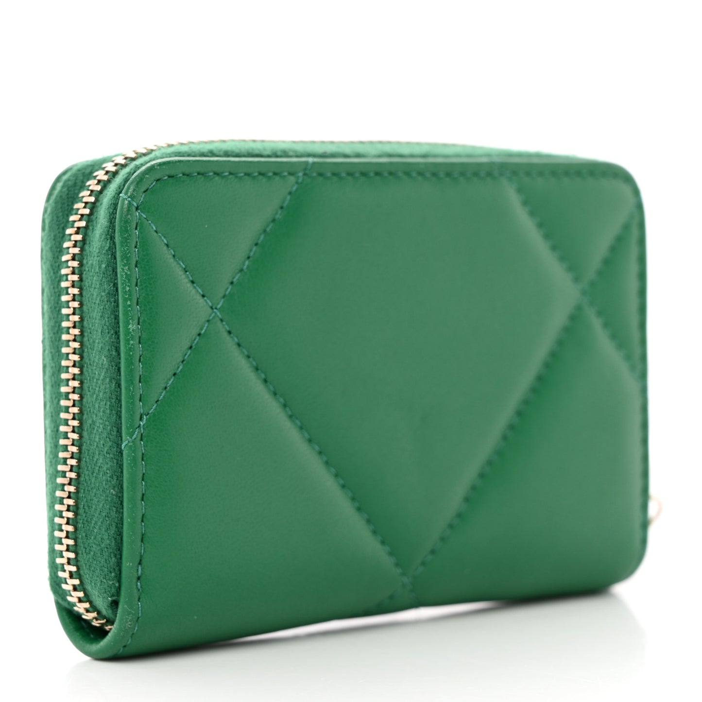 Lambskin Quilted 19 Zip Around Coin Purse Wallet Green
