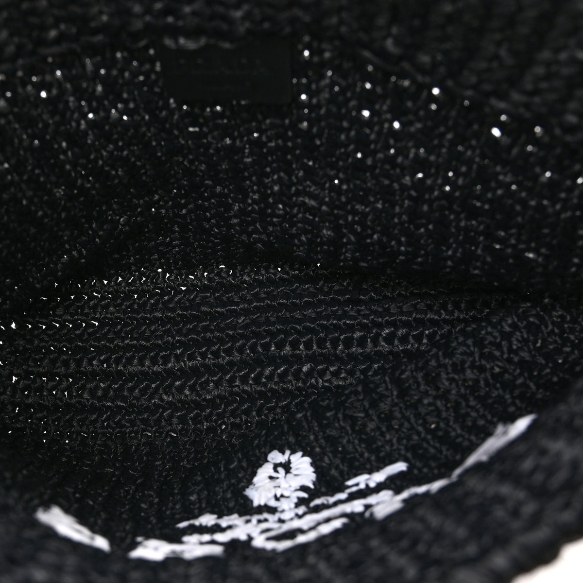 Prada Yarn Raffia Effect Crochet Embroidered Small Logo Tote Black 5 of 10