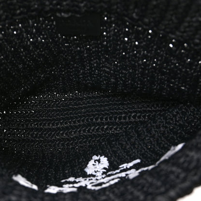 Prada Yarn Raffia Effect Crochet Embroidered Small Logo Tote Black 5 of 10