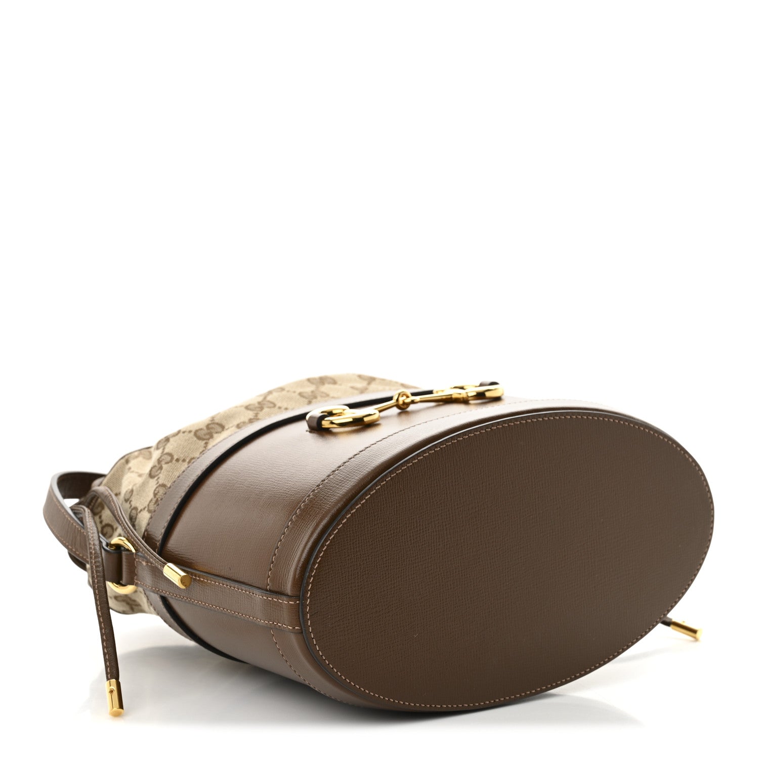 Gucci Monogram Textured Calfskin Horsebit 1955 Drawstring Bucket Bag Beige Brown Sugar 3 of 9