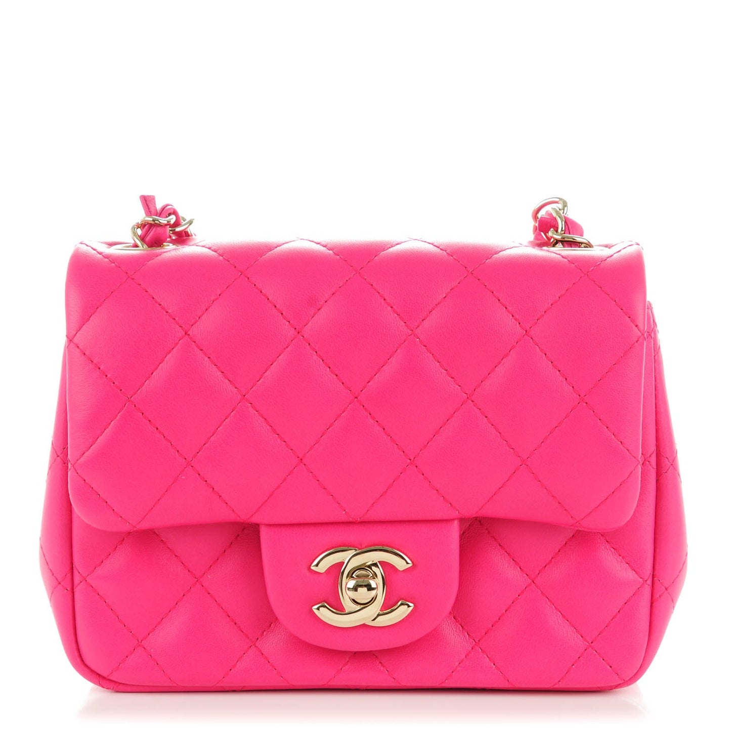 Lambskin Quilted Mini Square Flap Fuchsia