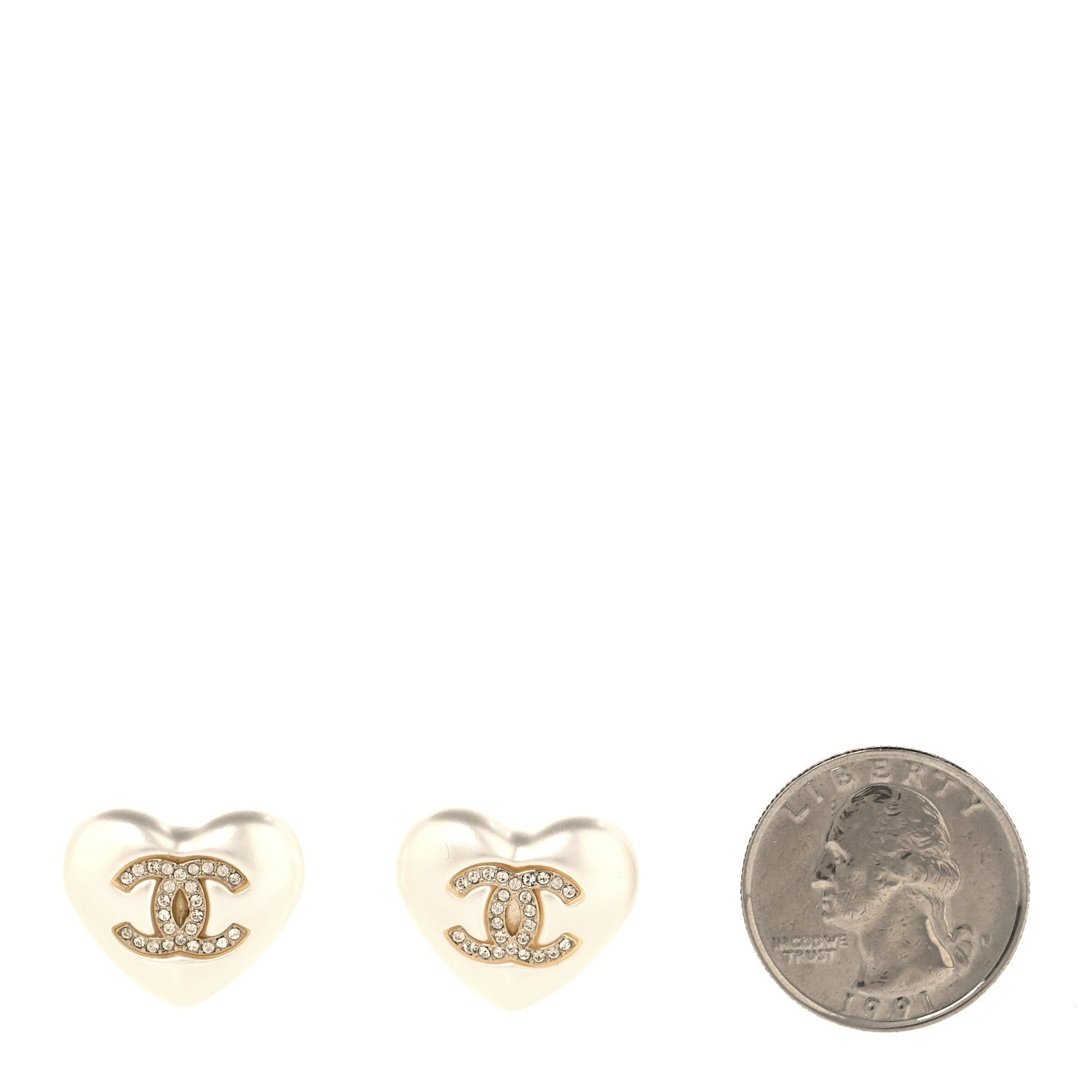 Chanel Pearl Crystal CC Heart Earrings Gold 2 of 5
