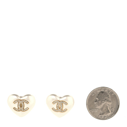 Chanel Pearl Crystal CC Heart Earrings Gold 2 of 5
