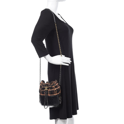 Chanel Tweed Calfskin Quilted Small Gabrielle Bucket Black Brown Orange 2 of 9