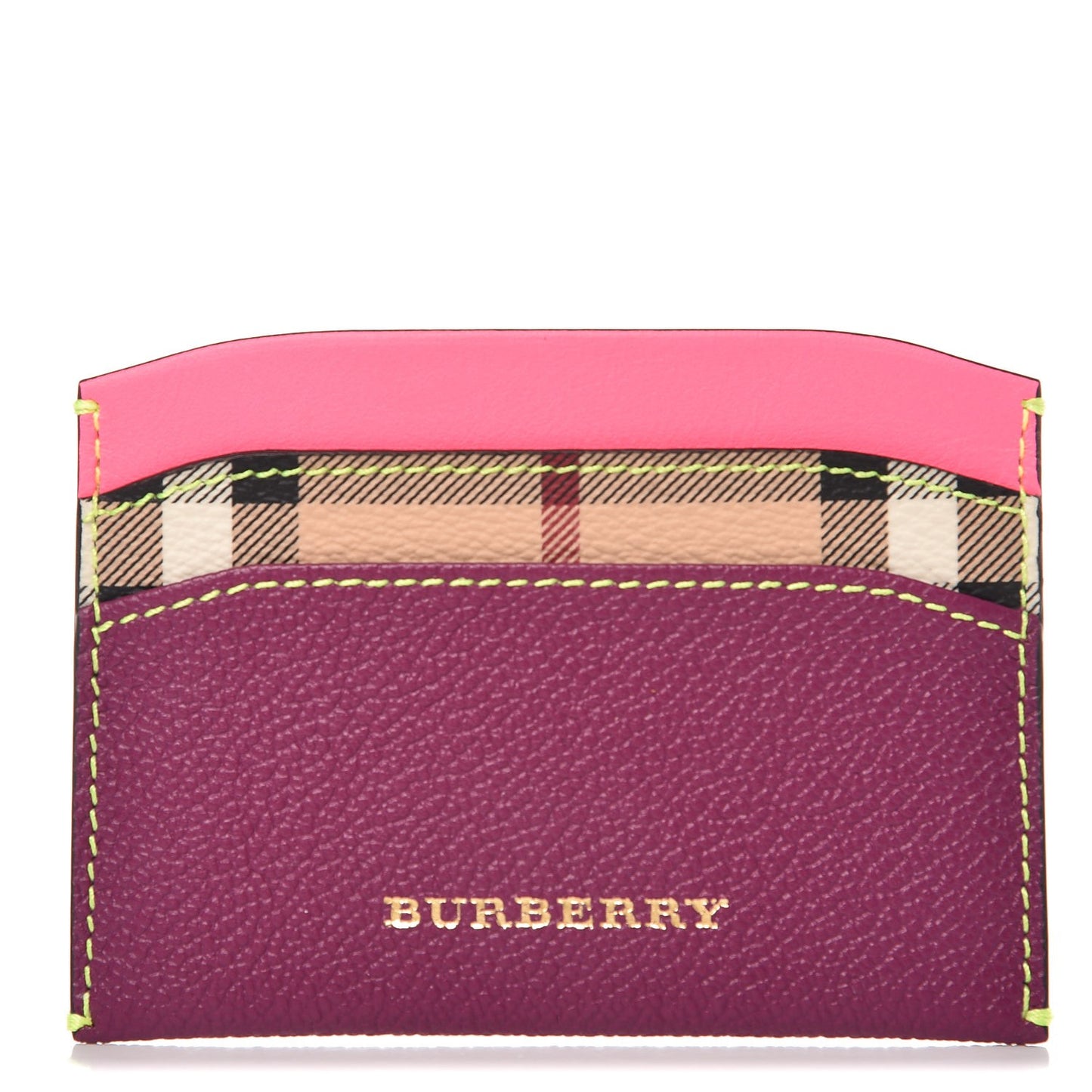 Soft Grain Calfskin Haymarket Check Izzy Card Case Dark Plum