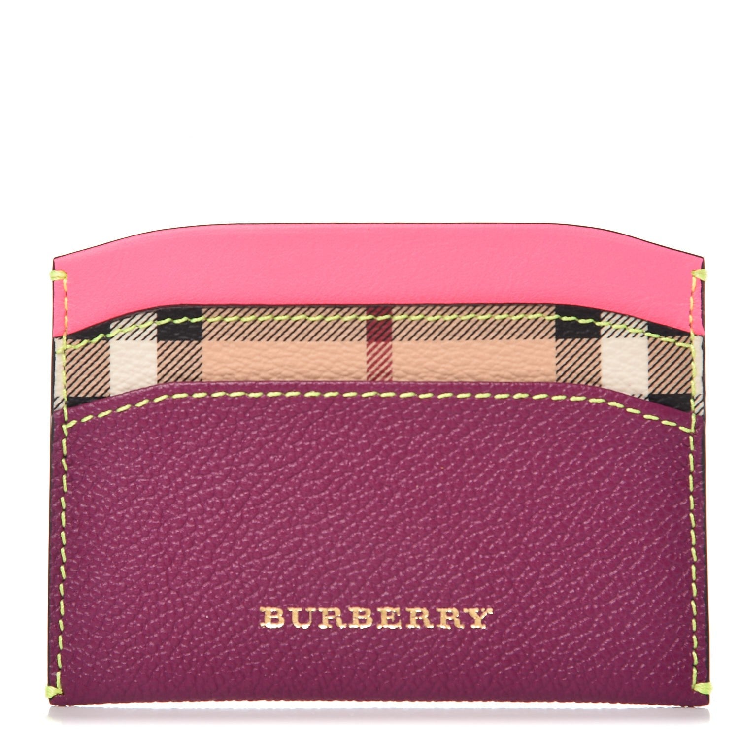 Burberry Soft Grain Calfskin Haymarket Check Izzy Card Case Dark Plum 1 of 13