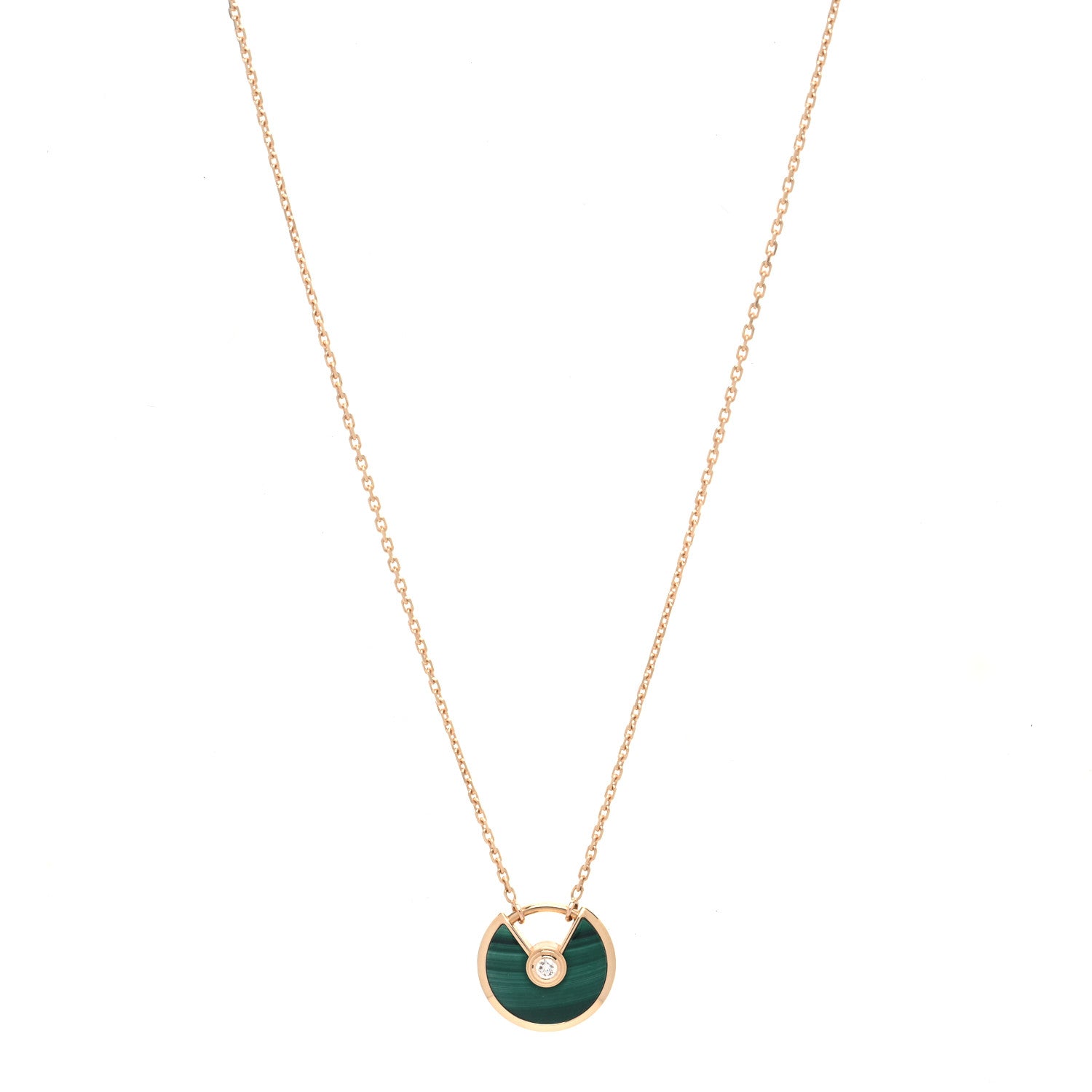 Cartier 18K Yellow Gold Diamond Malachite XS Amulette de Cartier Pendant Necklace 1 of 6