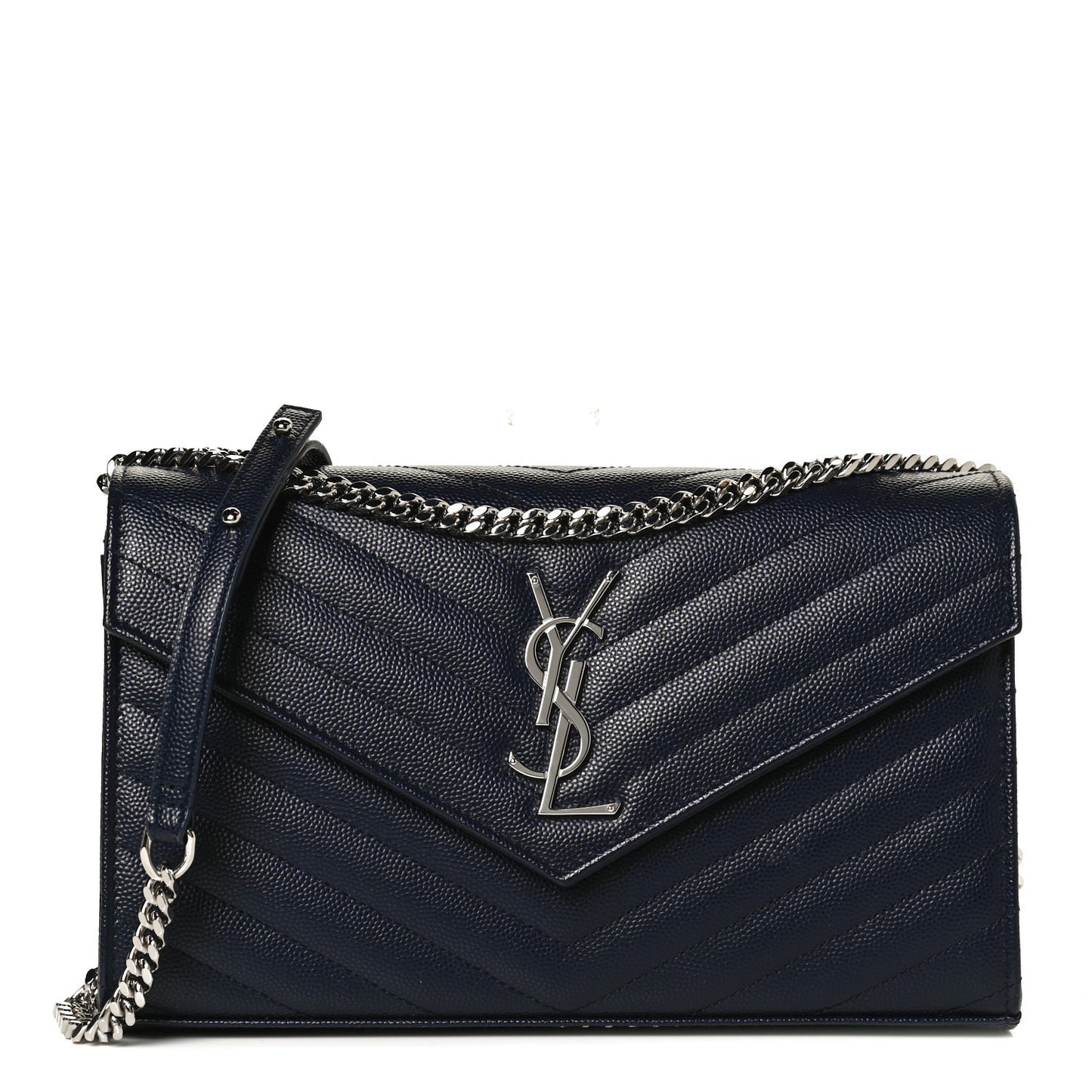 Grain De Poudre Matelasse Chevron Monogram Envelope Chain Wallet Deep Marine