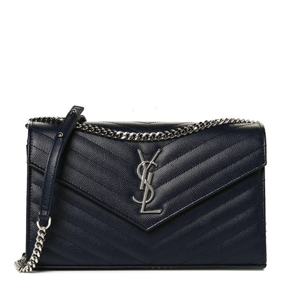 Saint Laurent Grain De Poudre Matelasse Chevron Monogram Envelope Chain Wallet Deep Marine 1 of 10