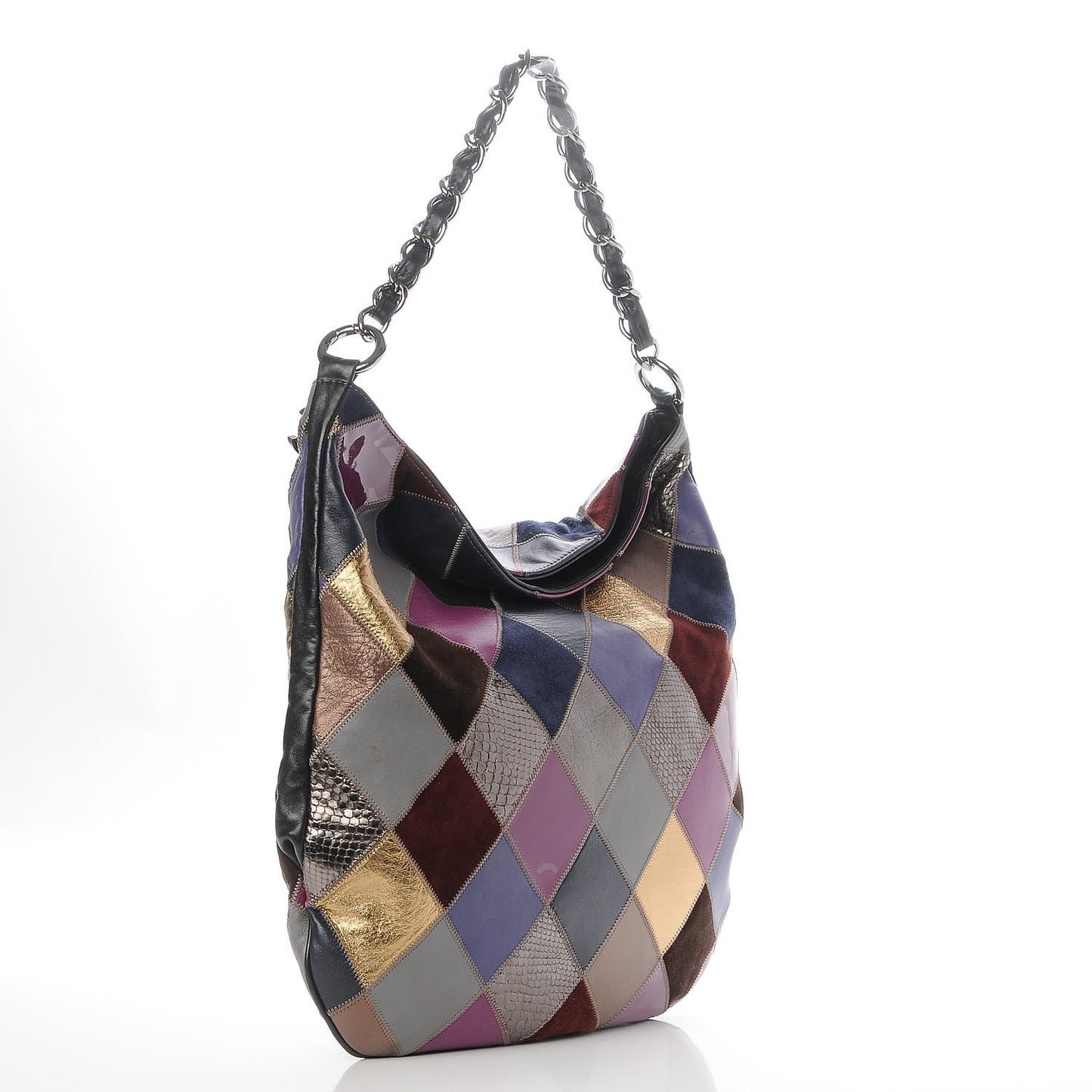 Lambskin Python Suede Quilted Patchwork Harlequin Hobo Multicolor