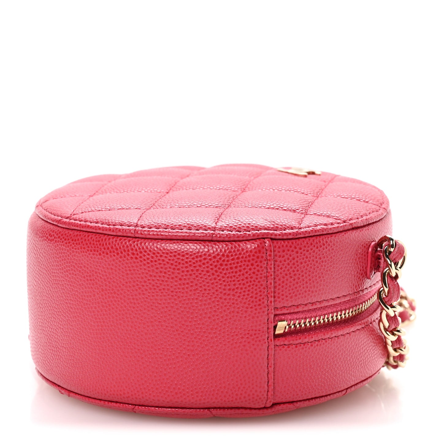 Caviar Quilted Round Clutch With Chain Pink