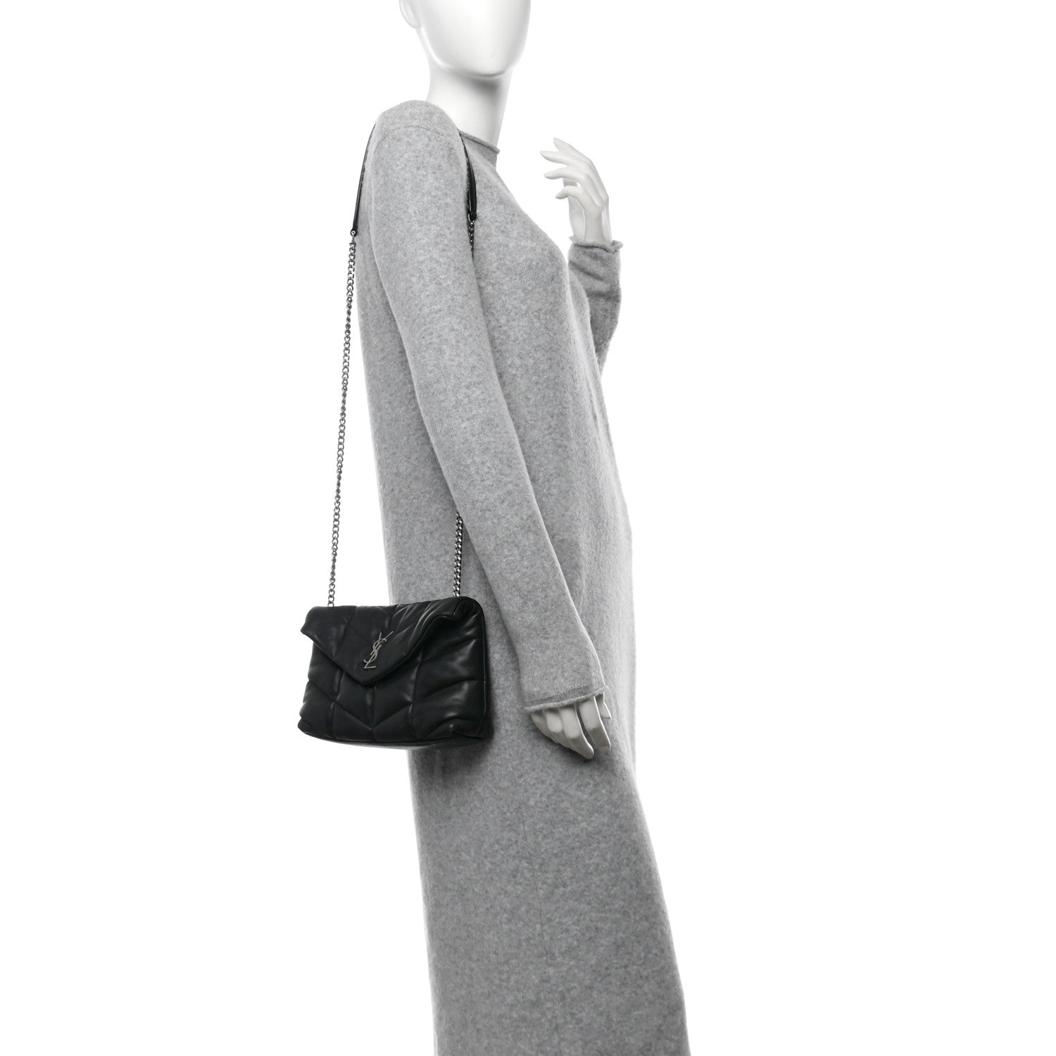 Saint Laurent Lambskin Quilted Toy Loulou Puffer Monogram Chain Satchel Black 2 of 11