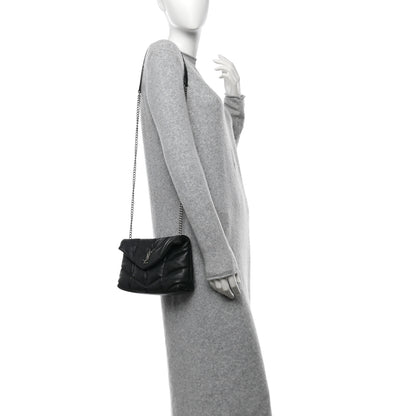 Saint Laurent Lambskin Quilted Toy Loulou Puffer Monogram Chain Satchel Black 2 of 11