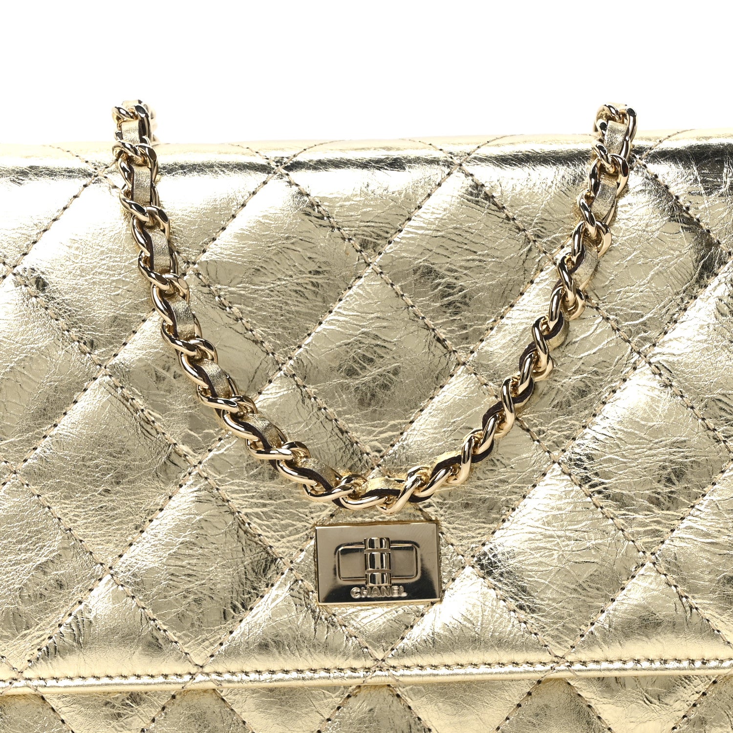 Chanel Metallic Aged Calfskin Quilted Reissue Wallet On Chain WOC Gold 8 of 11