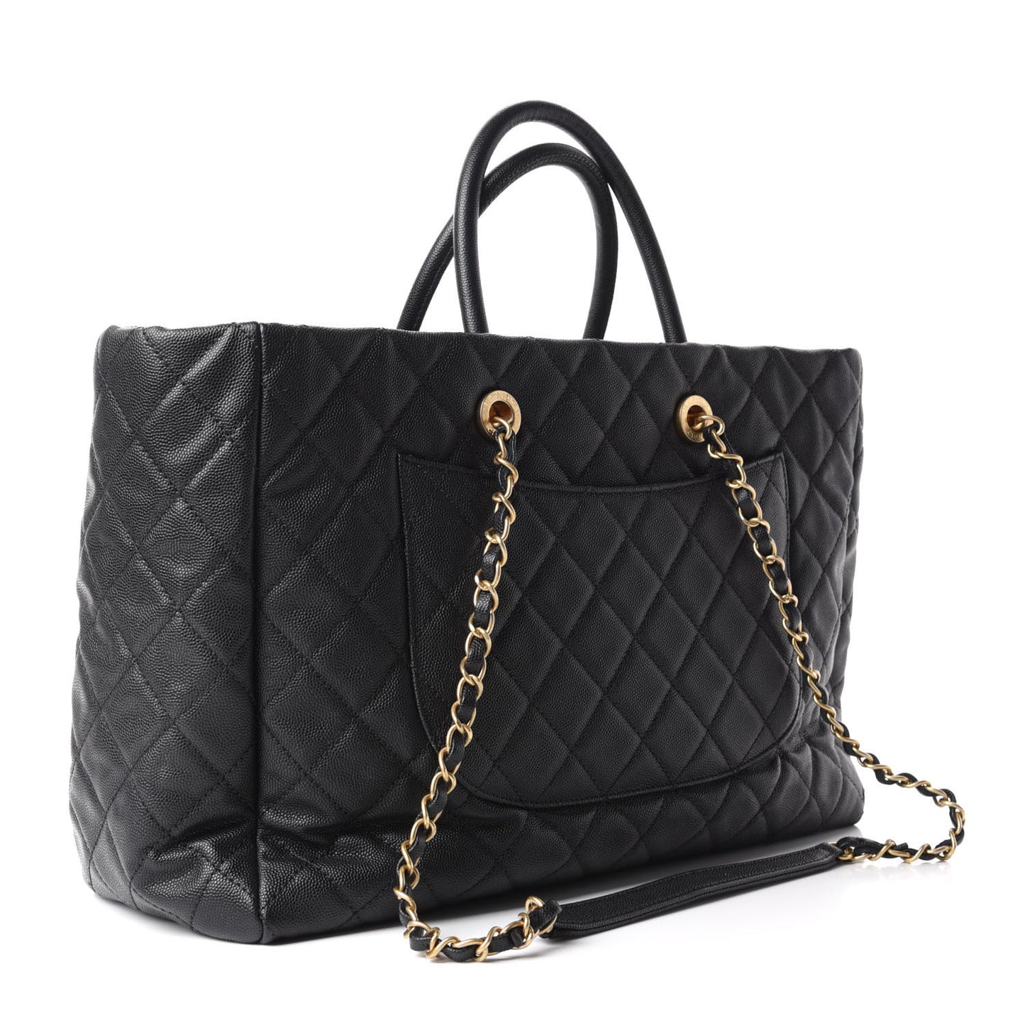 Caviar Quilted Large Coco Handle Shopping Tote Black