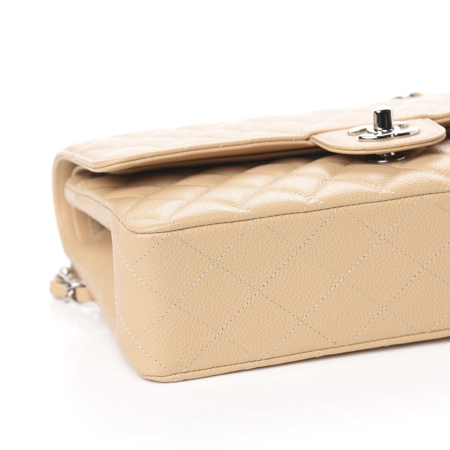 Caviar Quilted Medium Double Flap Beige