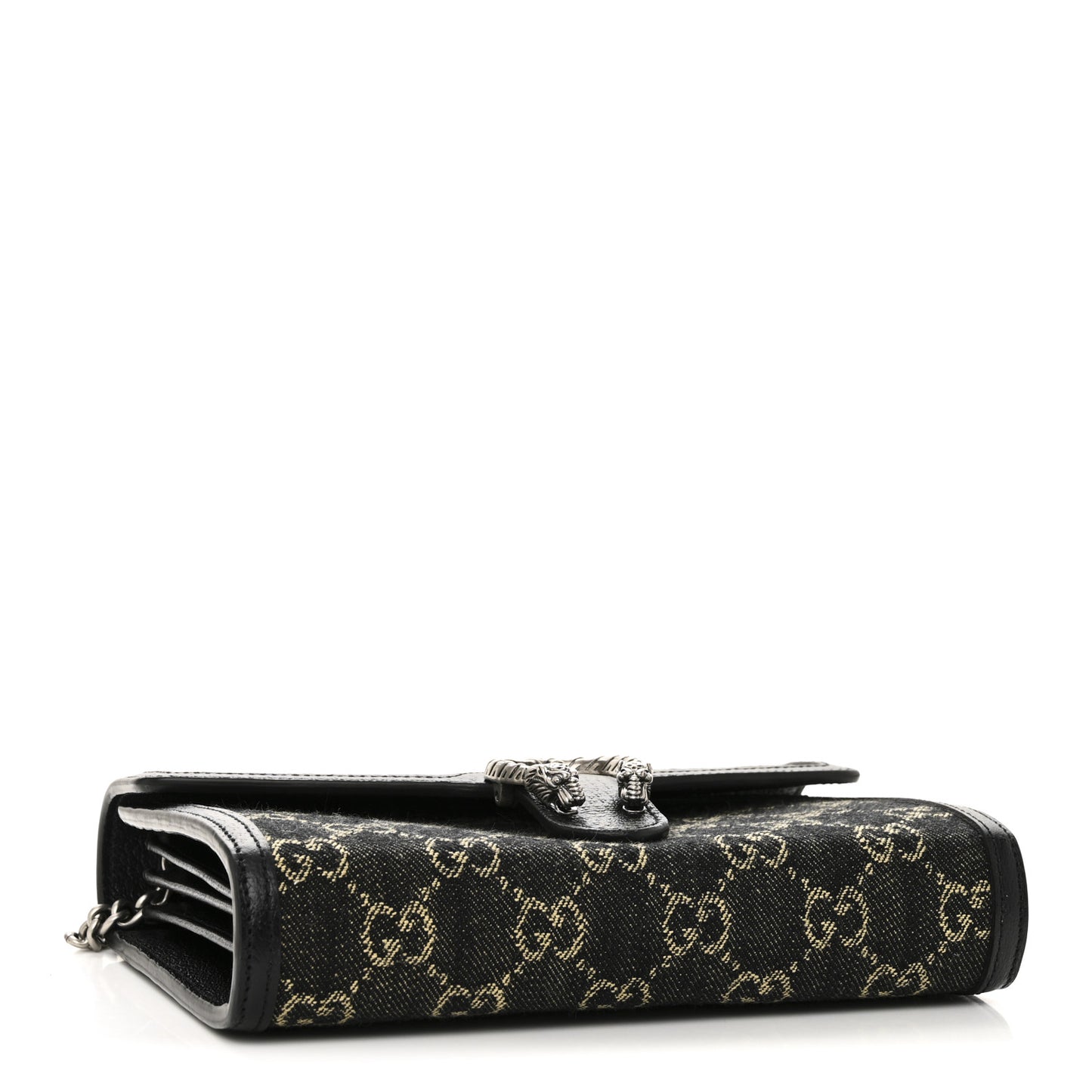 Jacquard Black Denim GG Monogram Mini Dionysus Chain Wallet Black Ivory