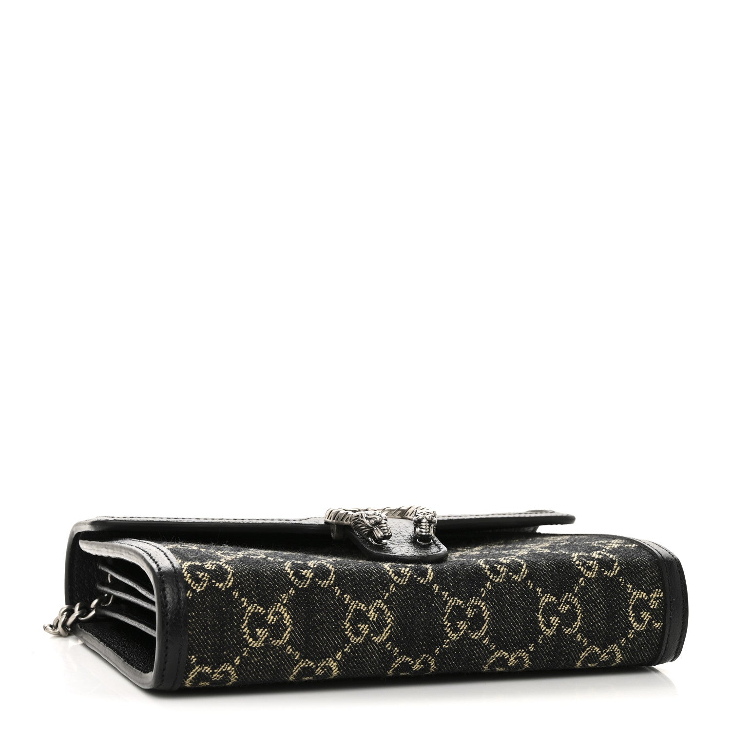 Gucci Jacquard Black Denim GG Monogram Mini Dionysus Chain Wallet Black Ivory 4 of 11