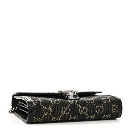 Gucci Jacquard Black Denim GG Monogram Mini Dionysus Chain Wallet Black Ivory 4 of 11