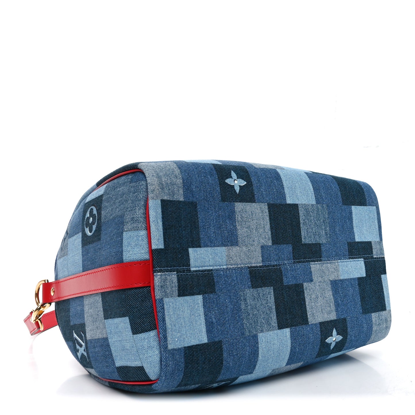 Denim Damier Monogram Patchwork Speedy Bandouliere 30 Blue Rouge
