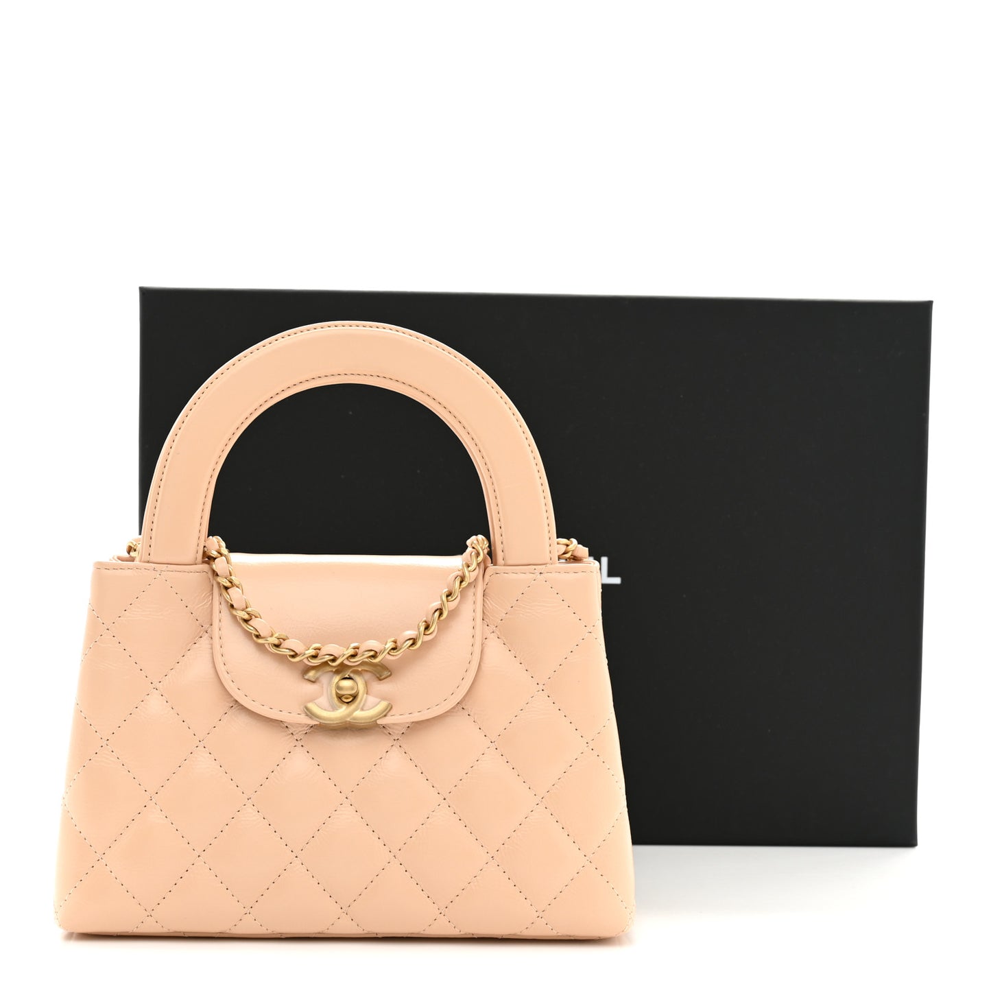 Shiny Aged Calfskin Quilted Nano Kelly Shopper Beige