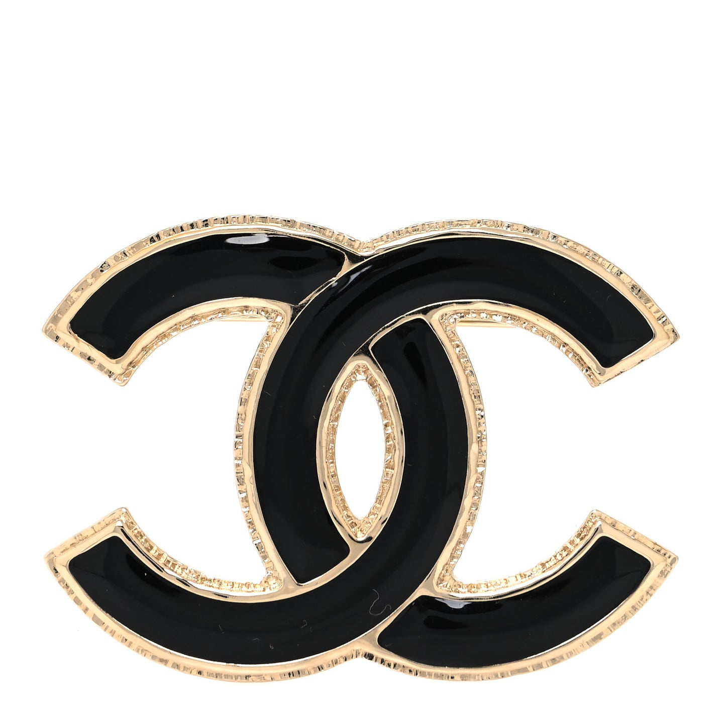 Metal Enamel CC Brooch Black Light Gold