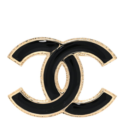 Chanel Metal Enamel CC Brooch Black Light Gold 1 of 4