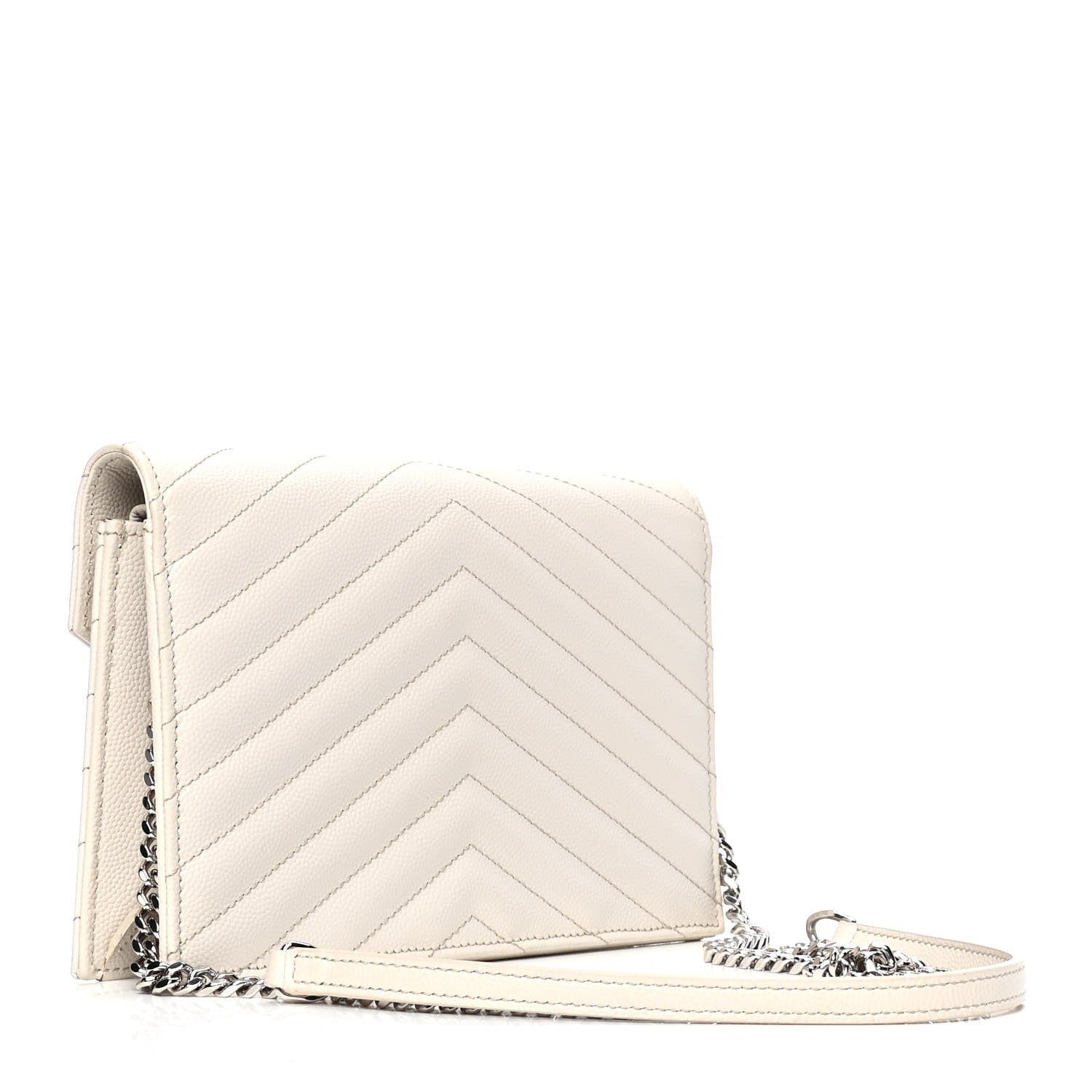 Saint Laurent Grain De Poudre Matelasse Chevron Monogram Envelope Chain Wallet Dove White 2 of 5