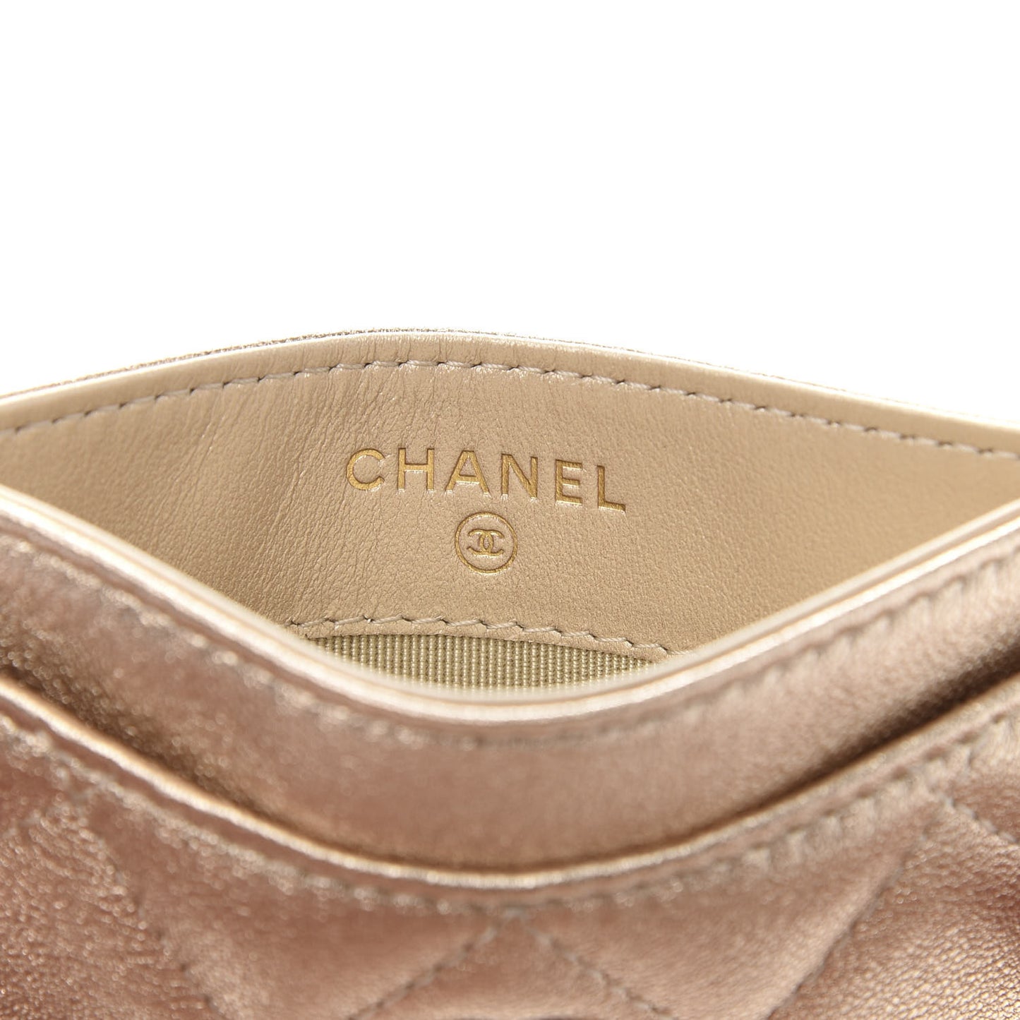 Metallic Lambskin Quilted CC Card Holder Gold