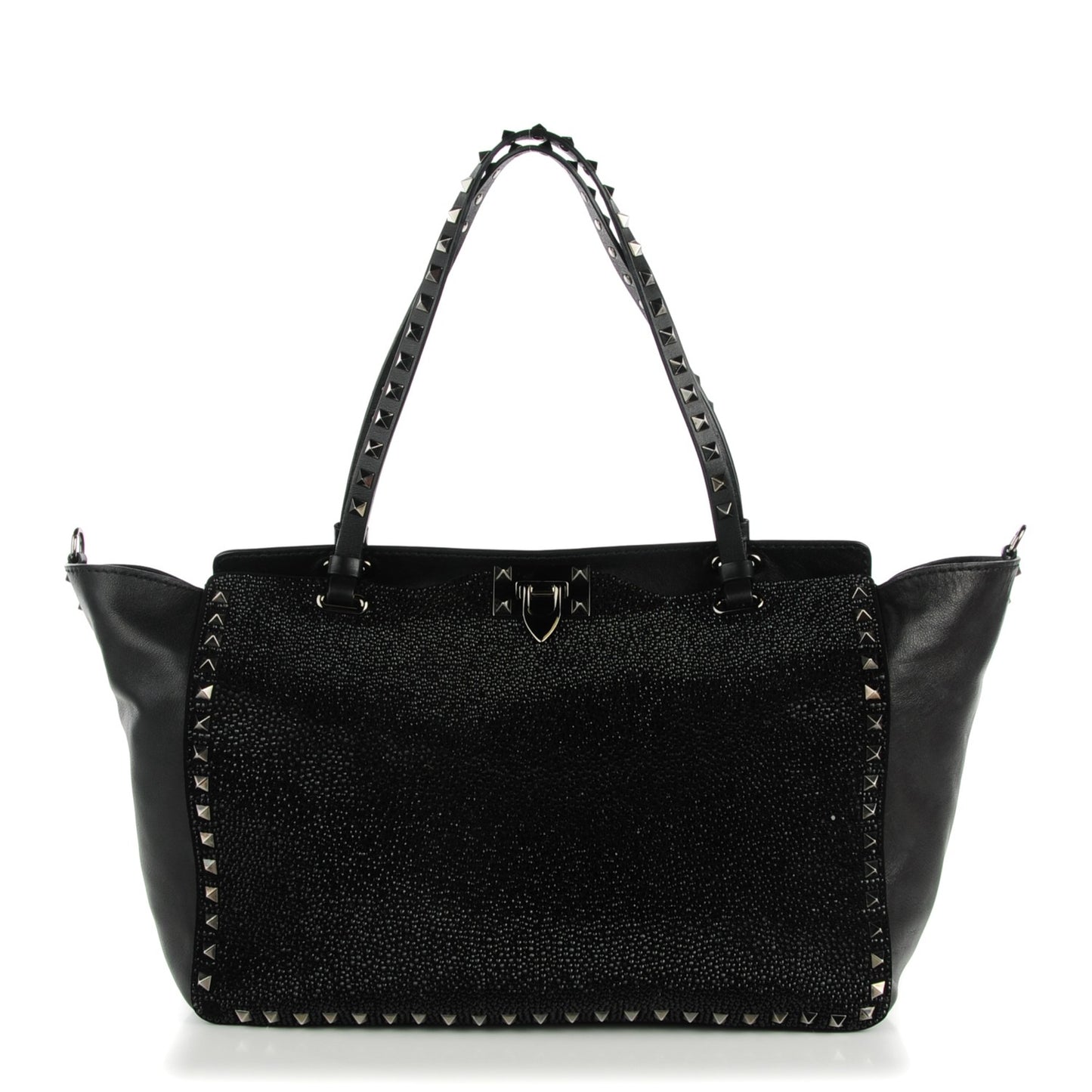 Vitello Crystal Medium Rockstud Tote Black