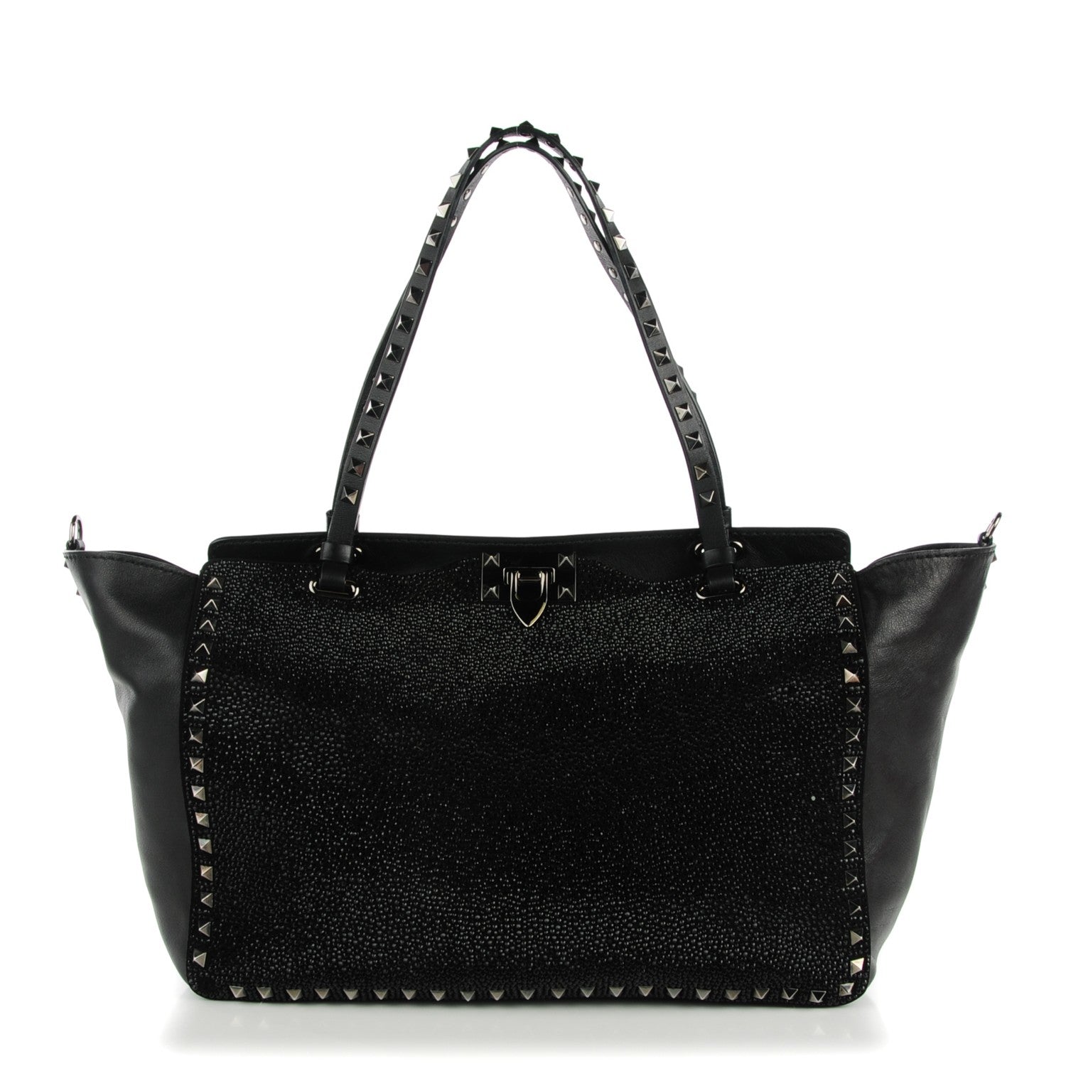 Valentino Garavani Vitello Crystal Medium Rockstud Tote Black 1 of 7
