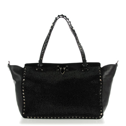 Valentino Garavani Vitello Crystal Medium Rockstud Tote Black 1 of 7