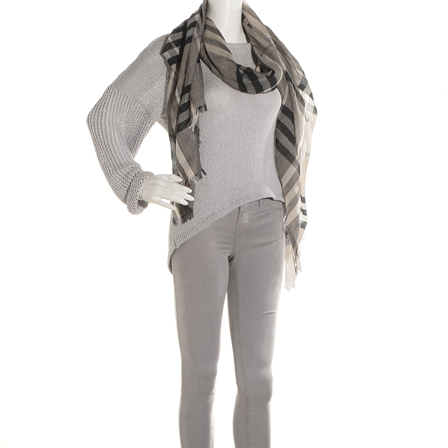 Burberry Silk Wool Giant Check Scarf Grey 2 of 4