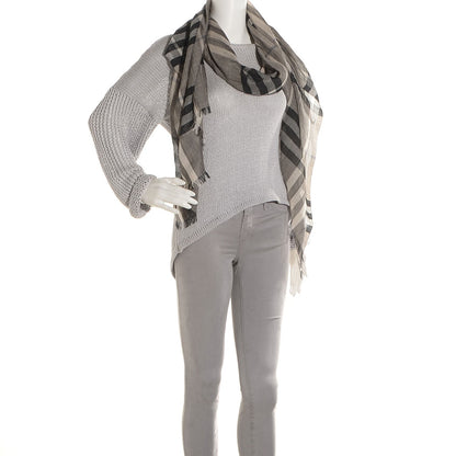 Burberry Silk Wool Giant Check Scarf Grey 2 of 4