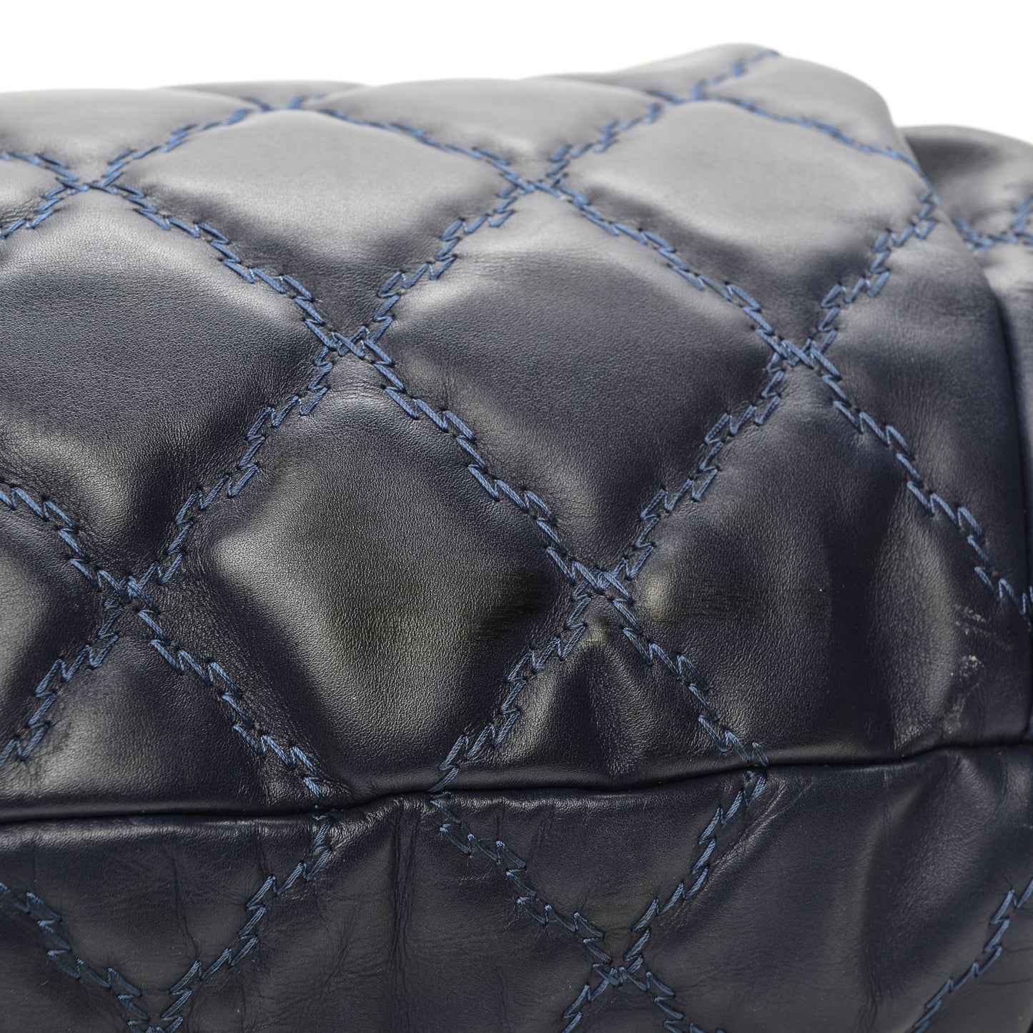 Calfskin Double Stitch Large Hamptons Shopping Tote Dark Blue