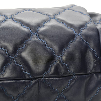 Chanel Calfskin Double Stitch Large Hamptons Shopping Tote Dark Blue 8 of 8
