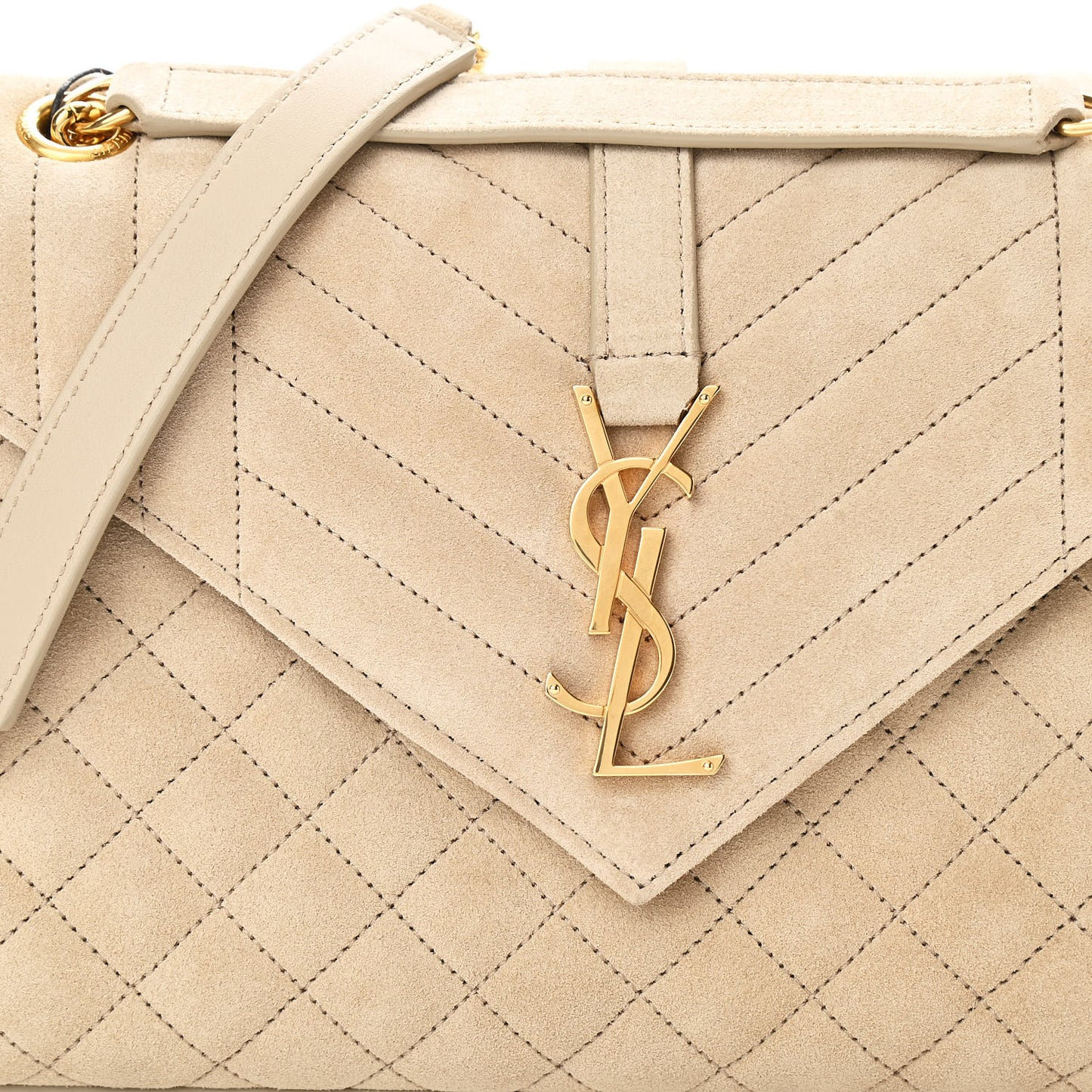 Suede Mixed Matelasse Triquilt Medium Monogram Envelope Satchel Sea Salt