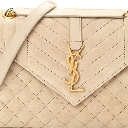 Saint Laurent Suede Mixed Matelasse Triquilt Medium Monogram Envelope Satchel Sea Salt 6 of 8
