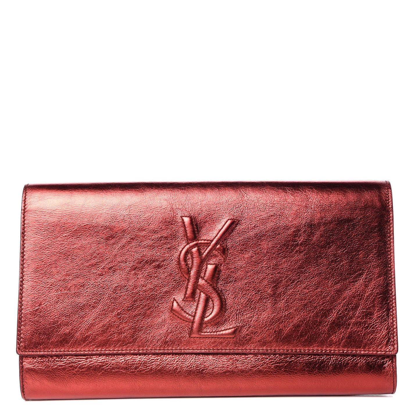 Metallic Calfskin Large Belle De Jour Clutch Red