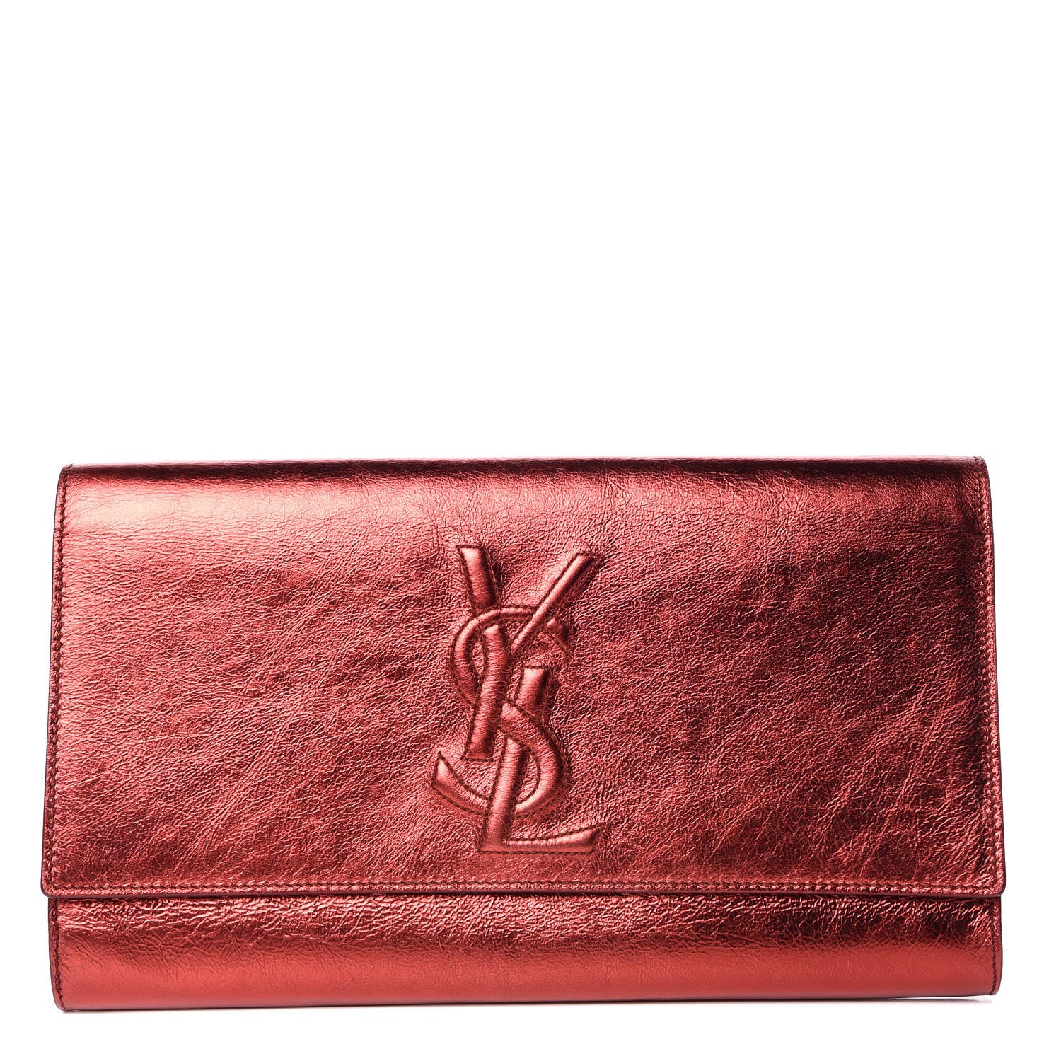 Saint Laurent Metallic Calfskin Large Belle De Jour Clutch Red 1 of 11