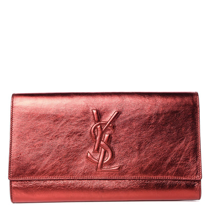 Saint Laurent Metallic Calfskin Large Belle De Jour Clutch Red 1 of 11