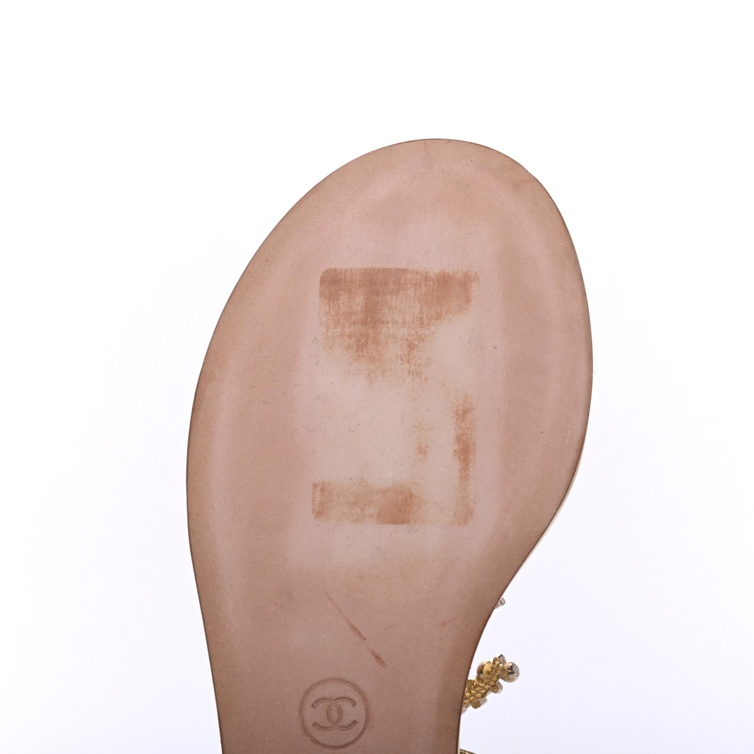 Chanel Aged Metallic Calfskin Pearl Crystal CC Charm Thong Sandals 35 Gold 11 of 13