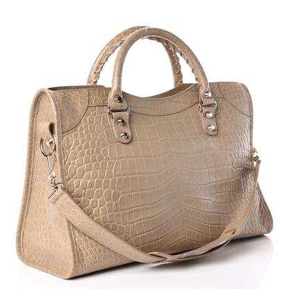 Balenciaga Calfskin Crocodile Embossed Classic Gold Hardware City Beige Latte 3 of 12