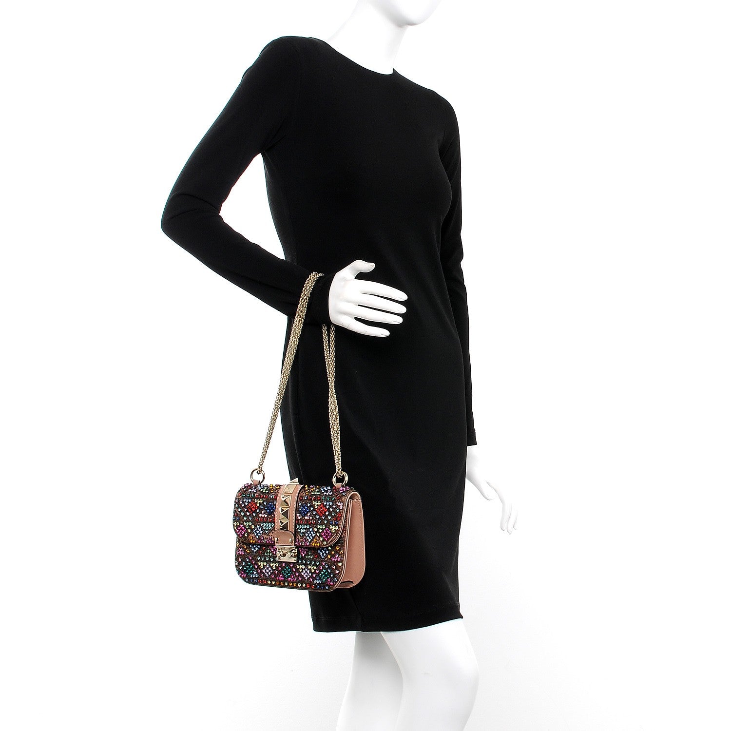 Valentino Garavani Vitello Crystal Embellished Small Glam Lock Rockstud Flap Multicolor 3 of 10